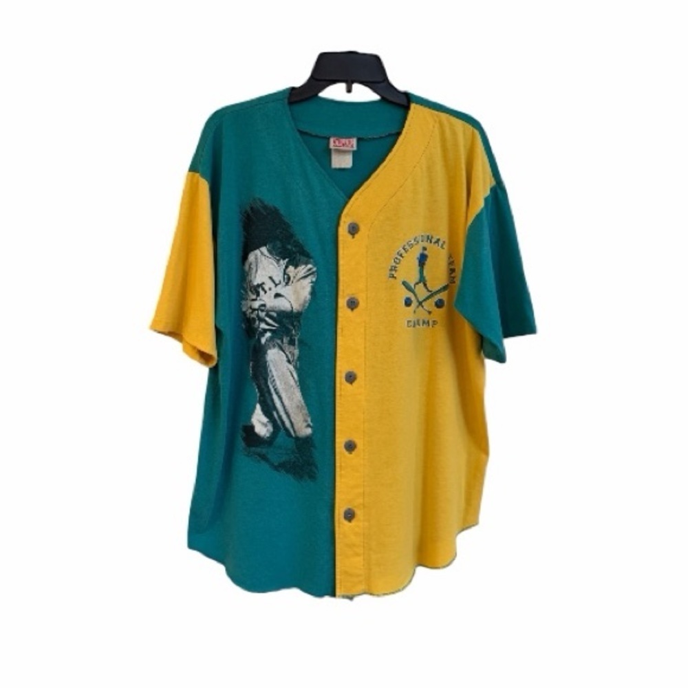 VINTAGE, ATHLETIC WORKS, MENS GRAPHIC PRINT BASEBALL SHIRT. SIZE XL